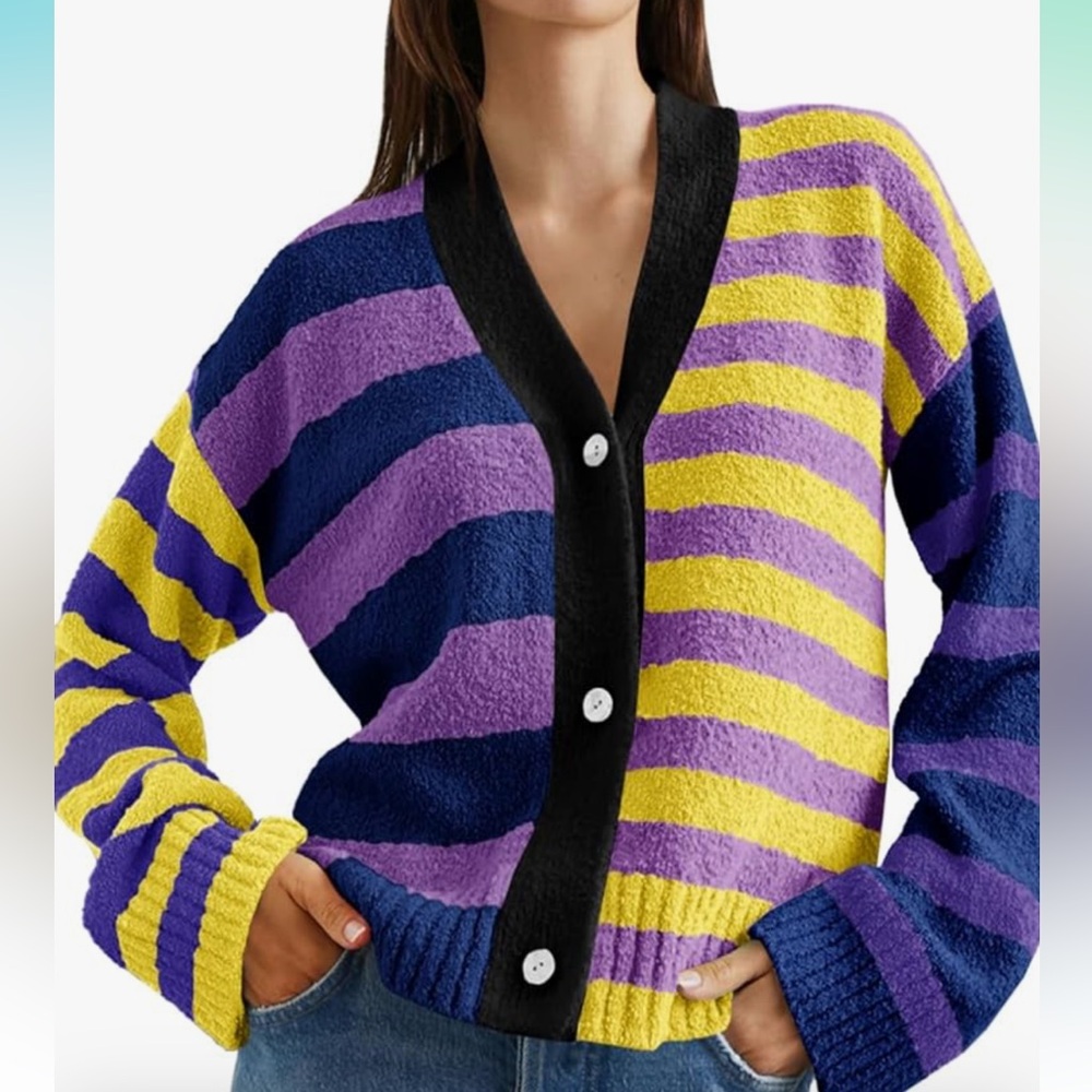 Striped Purple and Yellow Women's Sweater